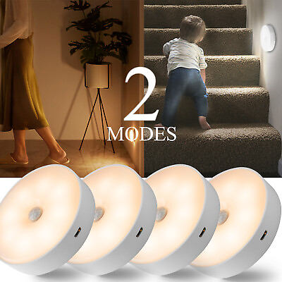 #ad 1 4PCS LED Wireless Motion Sensor Night Light Wall Cabinet Closet Stair Lamp USA