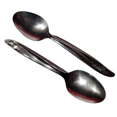 #ad Oneida Custom Stainless Steel Lot of 2 Big Spoons Roseanne Pattern Rose Petal