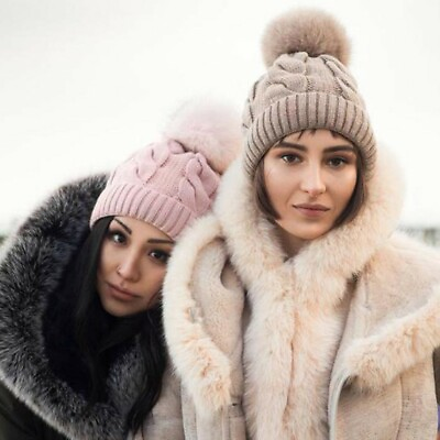 #ad Women Fashion Thicken Wool Knitted Hats Pompom Beanie Cap Warm Winter Hat HOT