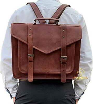 #ad Handmade Vintage Leather Convertible Backpack Crossbody Laptop Messenger Bag