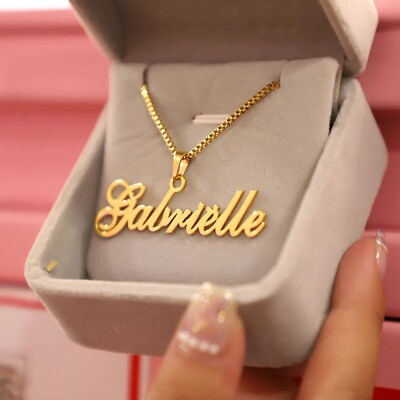 Personalized Name Pendant Necklace Gold Box Chain Custom Jewelry Women Men Gift