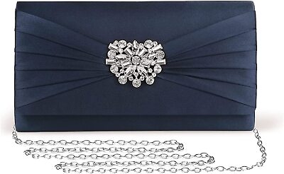 Mulian LilY Evening Bags For Women Pleated Satin Rhinestone Brooch Prom Clutch P $61.79