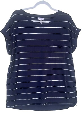 #ad Isabel Maternity XXL Navy Blue White Striped Short Sleeve T Shirt Pocket flaw