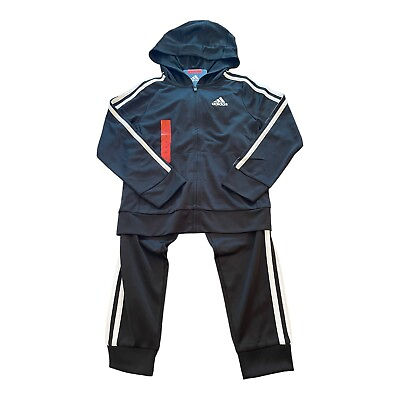 #ad Adidas Youth Size 6 2 Piece Black Track Suit With Zip Up Jacket And Track Pants