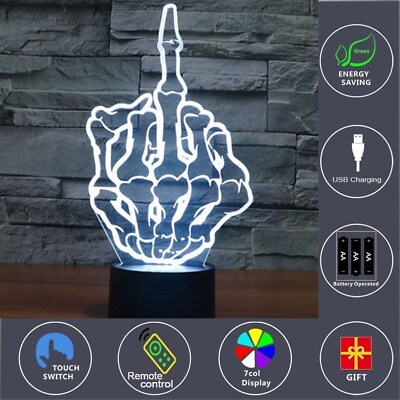 #ad Middle Finger Night light Shape Acrylic Remote control Lamp Childrens lighting