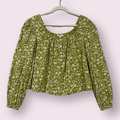 #ad a.n.a Boho Square Neck Floral Top Size Small Green 100% Cotton