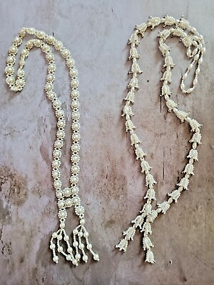 #ad Lot 2 Vintage White Gold Flower Tassel Seed Bead Necklaces Retro Wedding Lei