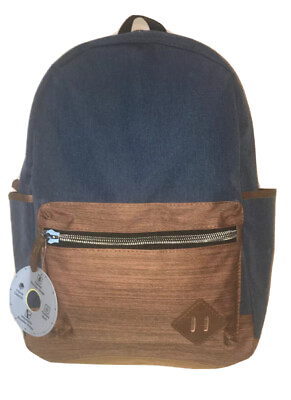 #ad NWT Wonder Nation Two Tone Blue Brown Leather Accent Backpack Old Skool II Style