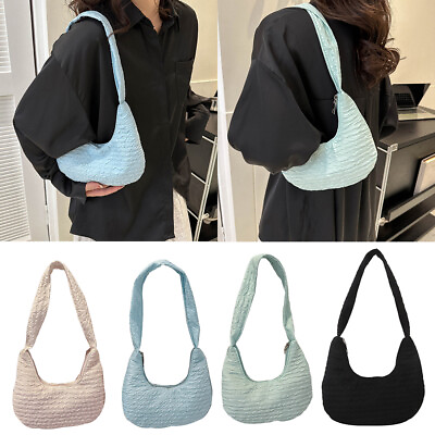 #ad Womens Messenger Bag Underarm Pleated Pattern Solid Color Handbag Soft Sweet