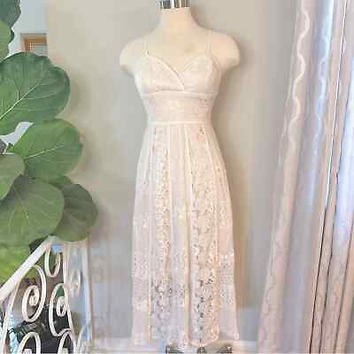 #ad Solitaire Ivory Lace Crochet Midi Dress Boho Beach Wedding Sz SM