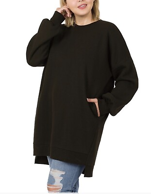 #ad NEW Black Plus Size High Low Sweatshirt