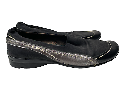 #ad Sesto Meucci Women#x27;s Black Silver Italian Leather Driving Style Loafers Size 6