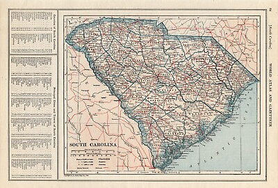 #ad 1921 Antique SOUTH CAROLINA Map Vintage Map of South Carolina State Map 1517