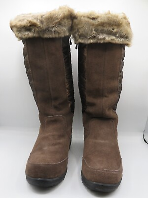 #ad Lands End Women#x27;s Sophia Tall Snow Winter Boots Faux Fur Lined 444726 Brown 8B