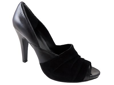 #ad Nine West Women#x27;s Thinkableo Peep Toe Pumps Black Leather Size 10 M