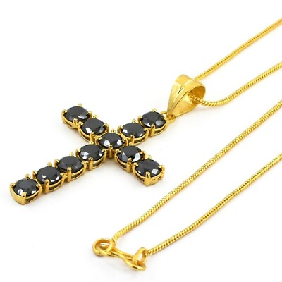 #ad #ad 20 Ct Black Diamond Cross Jesus Pendant In Yellow For Christmas AAA Certified