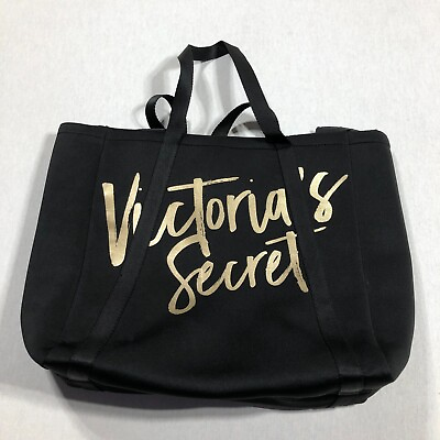 #ad Victoria#x27;s Secret Black Gold Cooler Carryall Insulated Tote Bag Bottle Holder J7