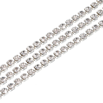 #ad 3Pcs 11 Yard 3mm Crystal Rhinestone Diamond Chain Silver