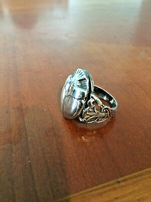 #ad Egyptian Jewelry Sterling Silver Scrarb Ring By Kemet Art