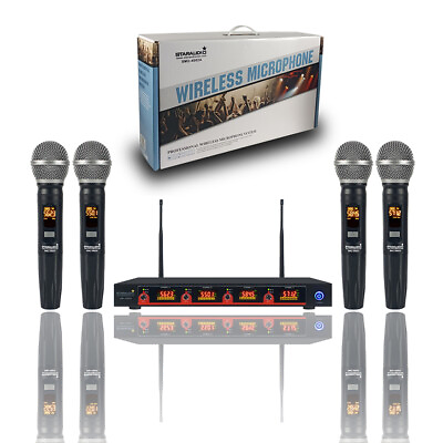 #ad Professional 4 Channel UHF Handheld Wireless Microphone System Church Stage Mic