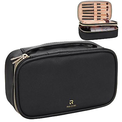 #ad Makeup Cosmetic Bag Small Travel Portable 2 Layer Large Capacity Case Black