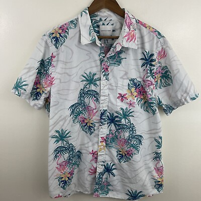 #ad American Eagle Hawaiian Shirt Men#x27;s XL White Tropical Flamingo Short SLV Button