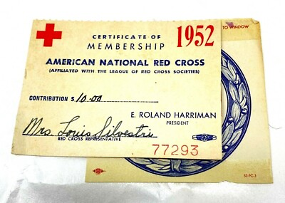 #ad 1952 American Red Cross membership card and decal