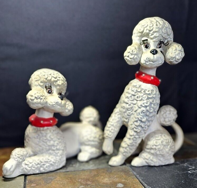 #ad Standard Poodles 2 Figurines with Eyelashes Rare Vintage