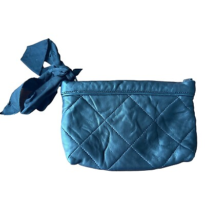 #ad Lanvin Paris navy blue zipper quilted ribbon bag clutch purse Italy