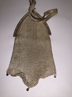 #ad ANTIQUE GORGEOUS WHITING amp; DAVIS SOLDERED MESH PURSE W STRAP STONE SILVER COLOR