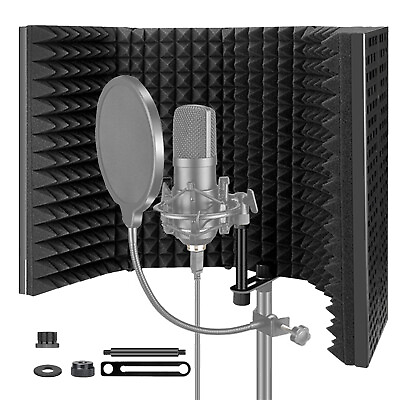 #ad Microphone Isolation Shield Foldable with 3 8quot; and 5 8quot; Mic Threaded Mount and A