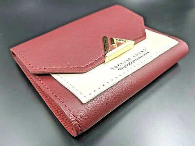#ad Womens Burgundy Leather Wallet with Gold Colored Snap and Pockets for Cards New