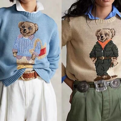 #ad Women Versatile loose Bear Knitwear Ralph Sweater Lauren RL Knitted Sweater