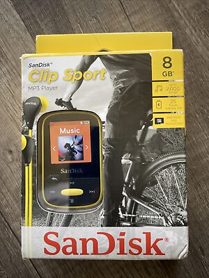 #ad SanDisk 8GB Clip Sport MP3 Player Yellow LCD Screen and FM Radio Brand New