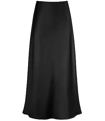 #ad Womens Satin Faux Silk A Line High Waist Skirt Midi Long Solid Fishtail Dress