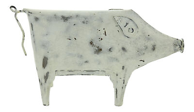 #ad Vintage Recycled Metal Shabby Chic White Pig