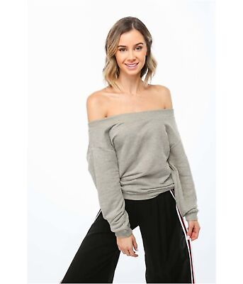 #ad Olivia Pratt Womens Off The Shoulder Sweatshirt Grey Large