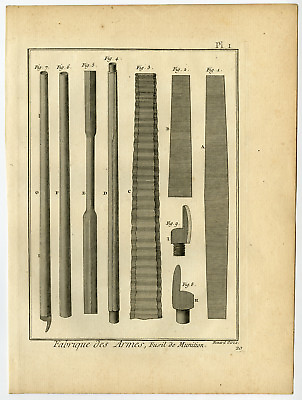 #ad 5 Antique Prints ARMES FIREARMS RIFLE BAYONET Diderot Benard 1779