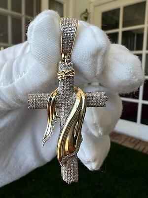 #ad 2Ct Moissanite Jesus Cross Designer Pendant 14K Two Tone Gold Plated Free Chain