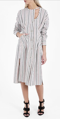 #ad ISABEL MARANT Selby Striped Cotton Midi Shirt Dress Ecru Pink 40 FR 8 US $710
