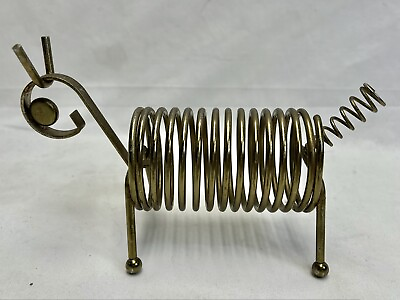 #ad Brass Wire Coil Spring Dog Pig Horse Letter Bill Holder Organizer Vintage MCM