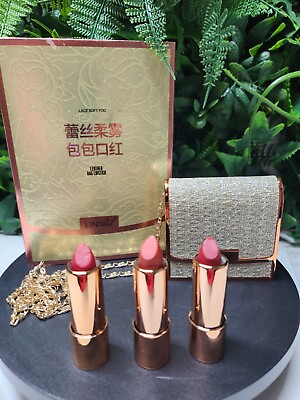 #ad Linnsz Leather Bag Lipstick Gift Set w three Waterproof Smudge proof Lipsticks