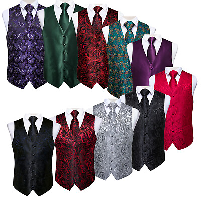 #ad US Top Sales Men#x27;s Waistcoat Paisley Floral V Neck Pockets Vest Suit Tie Sets