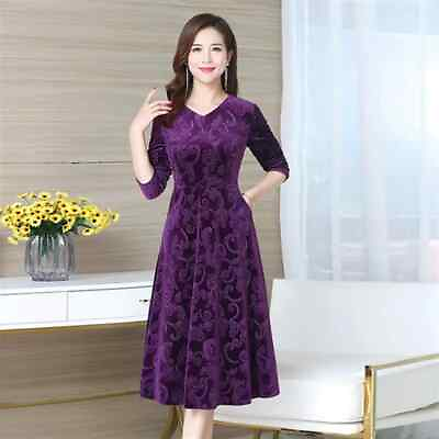 #ad Autumn and Winter Women#x27;s Solid Velvet Dress Mother dress