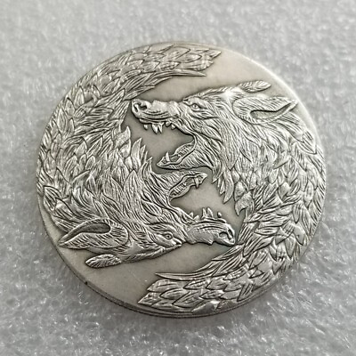 #ad Hobo Nickel Coin Two Fierce Biting Wolves Unique Coin Collection ENGRAVING ART