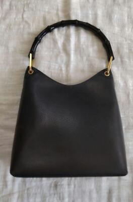 #ad Excellent Vintage GUCCI GG Leather Bamboo Handbag Black