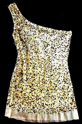 #ad woman#x27;s gold sequin one shoulder top size small sheer