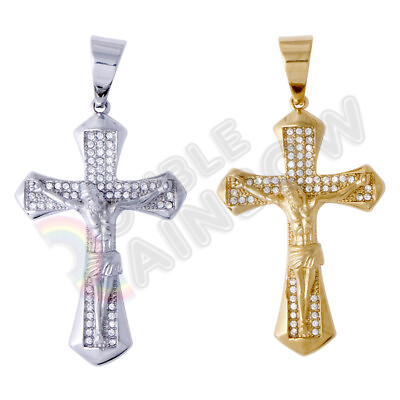 Jesus Crucifix Cross Men Stainless Steel CZ Gold Silver Pendant *P120 $11.98