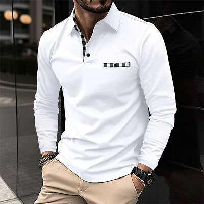 #ad Mens Button Shirts Long Sleeve Casual Work Golf Designer Muscle Fit T Shirt Tops