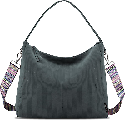 #ad Corduroy Tote Bag for Women Large Zippered Messenger Bag with Pockets Hobo Han